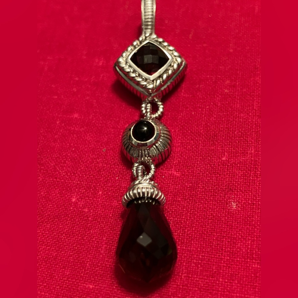 Judith Ripka Sterling Silver Clip Pendant Garnet and Onyx? 2” Long